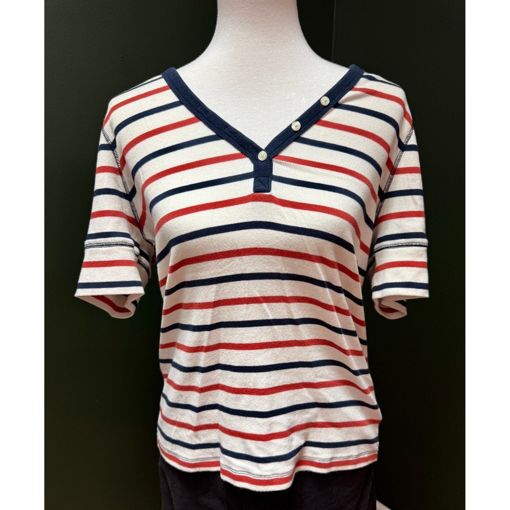 Free Assembly Striped Henley Short Sleeve V Neck T-Shirt Women's Size‎ 3X
